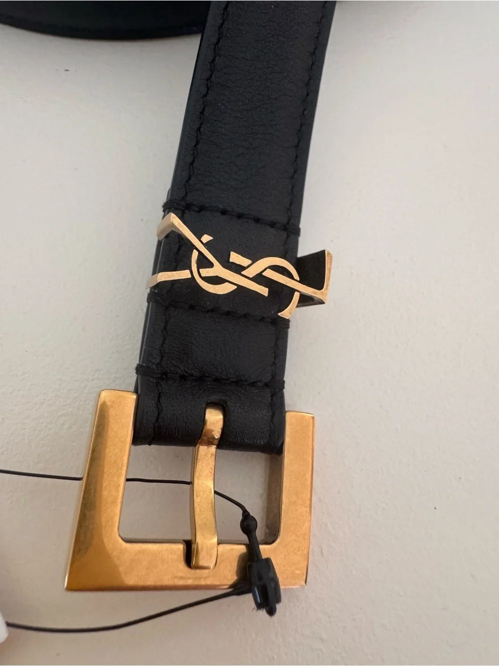 Saint Laurent Black Leather Belt with Gold Buckle